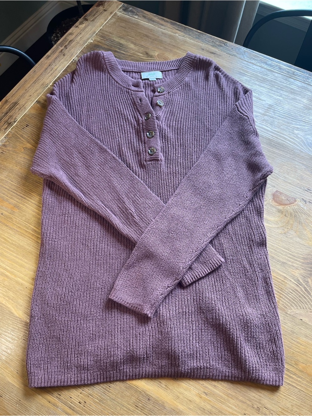 Aerie Mauve Knit Sweater Button Front Cozy Long Sleeve